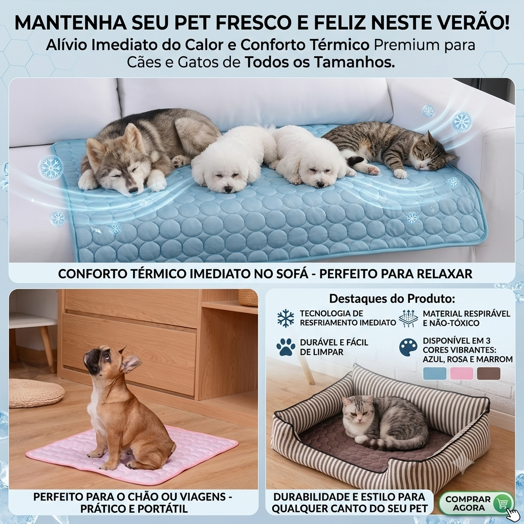 Cama Refrescante para Pets — Conforto no Calor, Vários Tamanhos