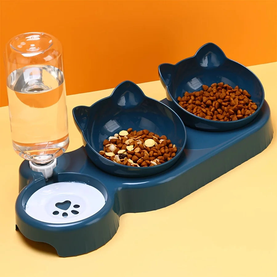 Comedouro 3 em 1 com Bebedouro — Proteção para o Pescoço do Seu Gato